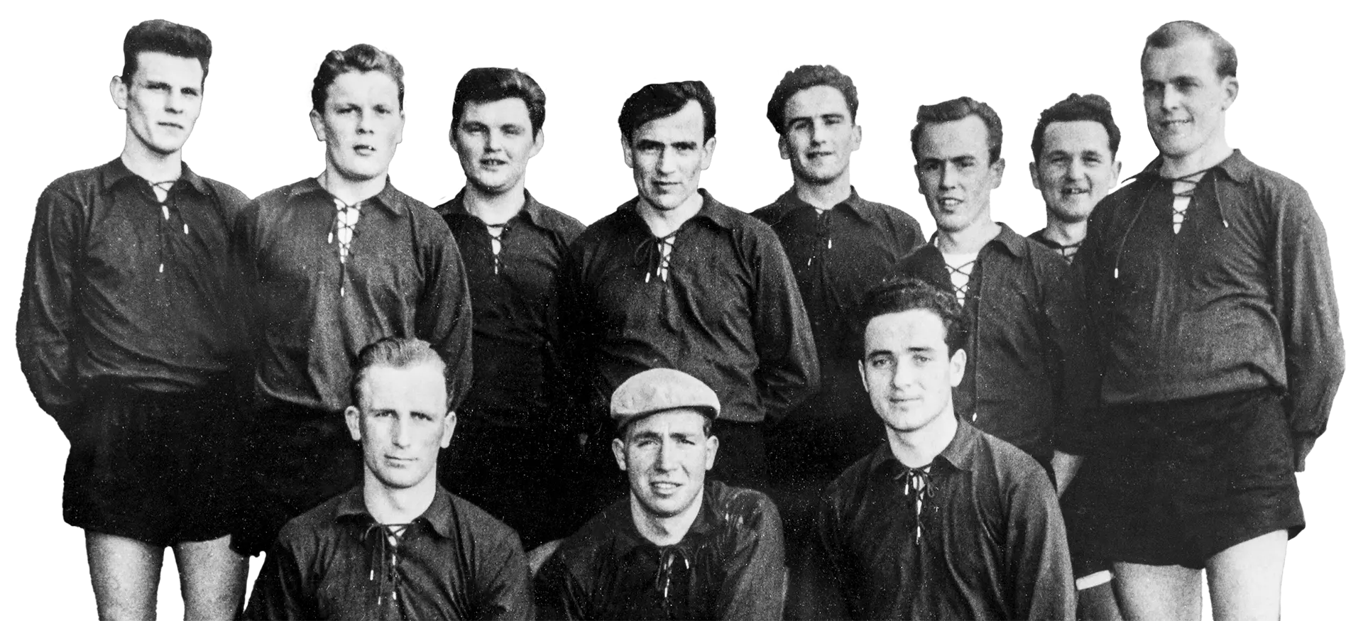 Fußballer aus den 1950er-Jahren in schwarz-weiß